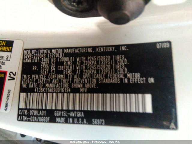Toyota Venza 2009 4T3BK11A69U016194 Image 10