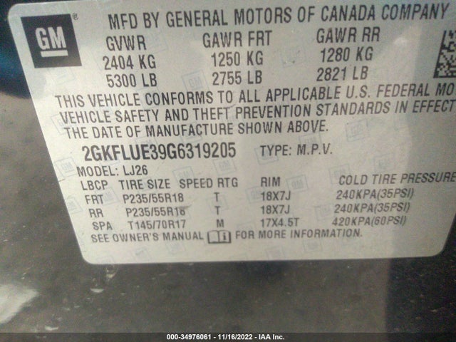 2016 GMC Terrain, VIN: 2GKFLUE39G6319205