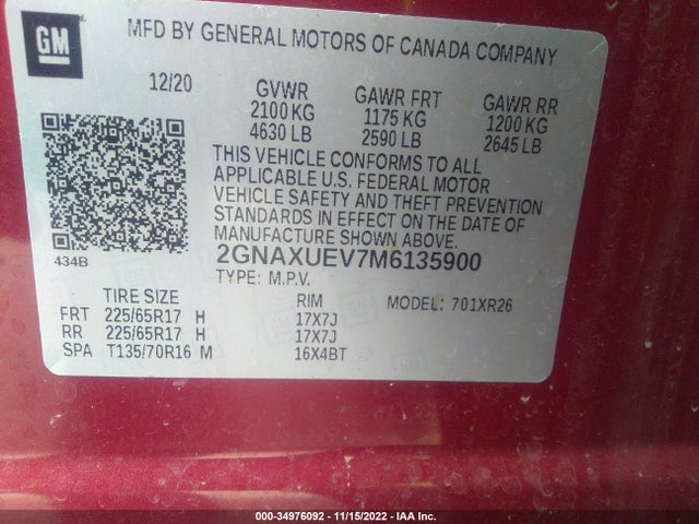 Chevrolet EQUINOX LT 2021 2GNAXUEV7M6135900 Image 9