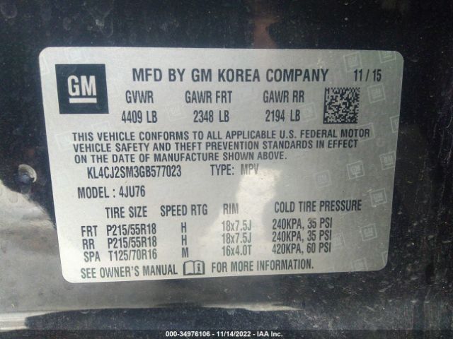 KL4CJ2SM3GB577023 Buick Encore Sport Touring