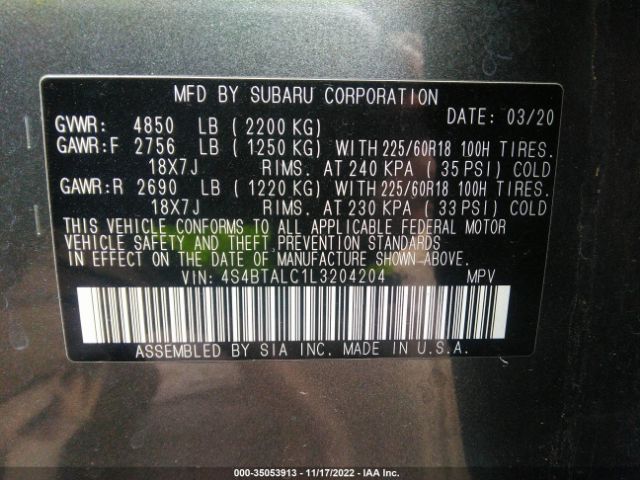 4S4BTALC1L3204204 Subaru Outback Limited
