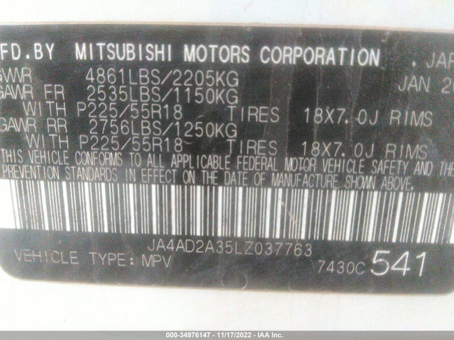 JA4AD2A35LZ037763 Mitsubishi Outlander Es