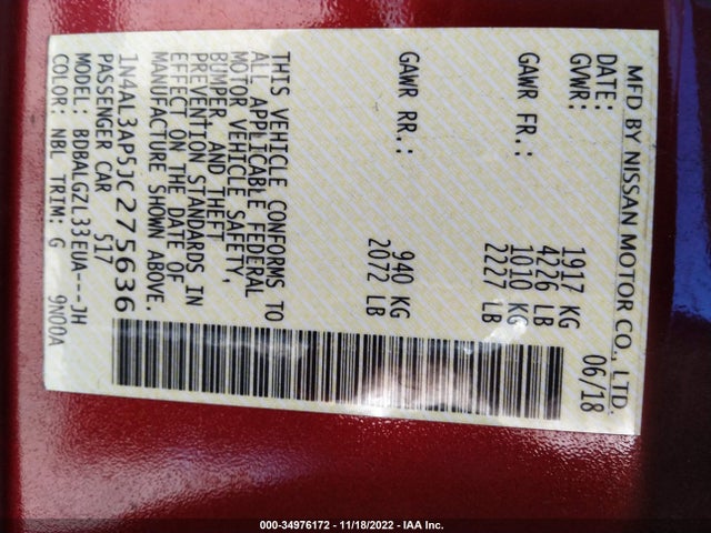Nissan Altima 2.5 S 2018 1N4AL3AP5JC275636 Image 9