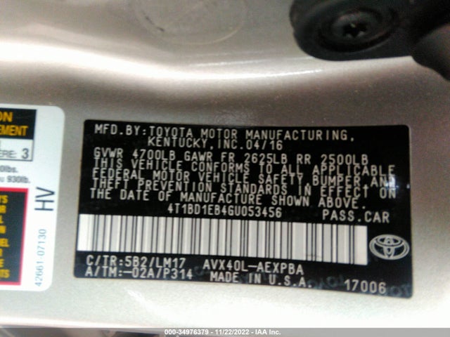 2016 Toyota Avalon, VIN: 4T1BD1EB4GU053456
