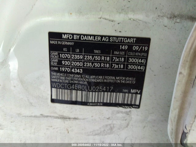 2020 Mercedes-Benz GLA-Class, VIN: WDCTG4EB0LU025417