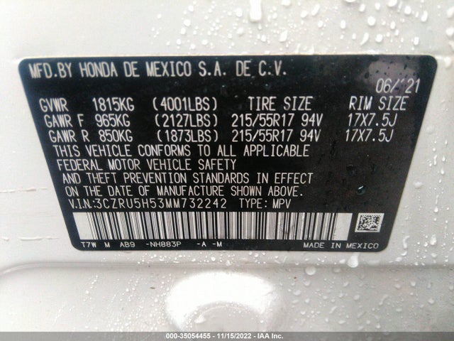 2021 Honda HR-V, VIN: 3CZRU5H53MM732242