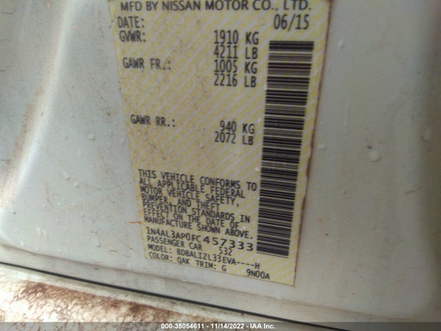2015 NISSAN ALTIMA 2.5 SV VIN: 1N4AL3AP0FC457333