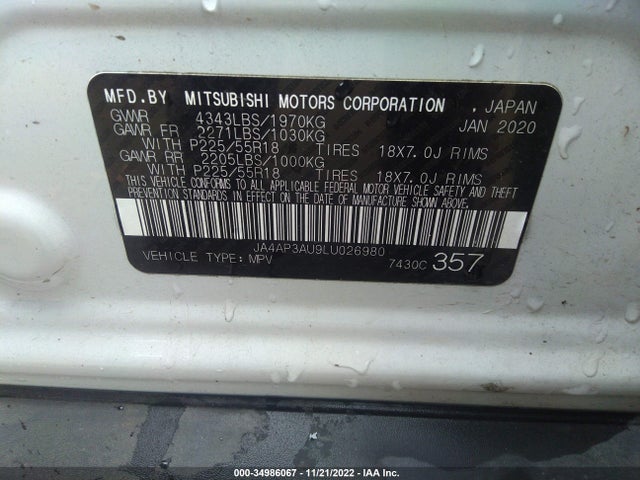 JA4AP3AU9LU026980 Mitsubishi OUTLANDER SPORT