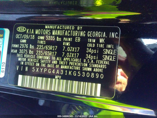 5XYPG4A31KG530890 KIA SORENTO L