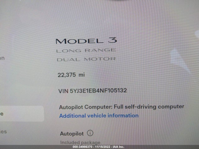 Tesla Model 3 Long Range 2022 5YJ3E1EB4NF105132 Image 8