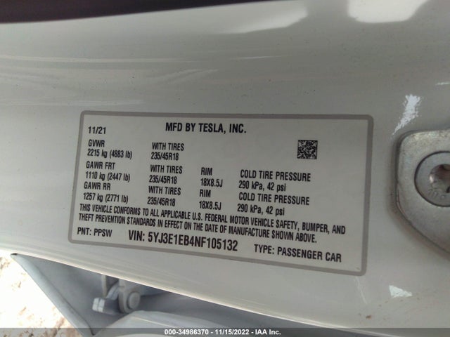 Tesla Model 3 Long Range 2022 5YJ3E1EB4NF105132 Image 10
