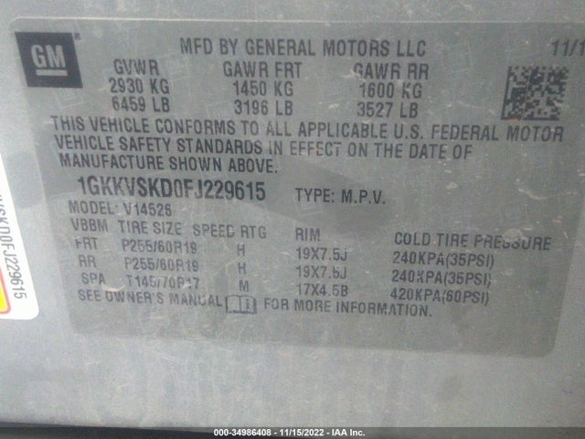 GMC ACADIA SLT 2015 1GKKVSKD0FJ229615 Image 9