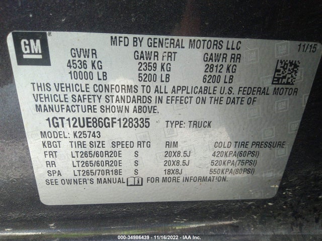 2016 GMC Sierra 2500HD, VIN: 1GT12UE86GF128335