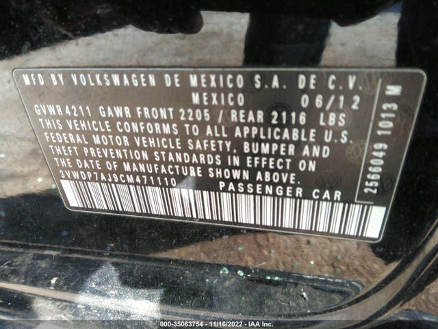 3VWDP7AJ9CM471110 Volkswagen Jetta Sedan Se W