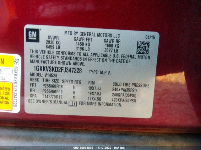 2015 GMC Acadia, VIN: 1GKKVSKD2FJ347228