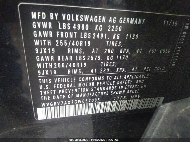 WVGBV7AX7GW057085 Volkswagen Tiguan