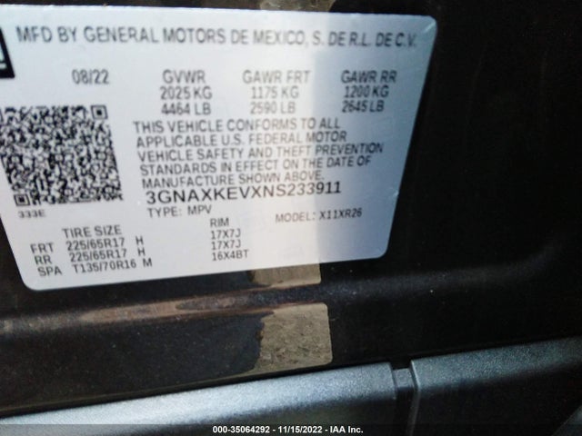 Chevrolet EQUINOX LT 2022 3GNAXKEVXNS233911 Image 9