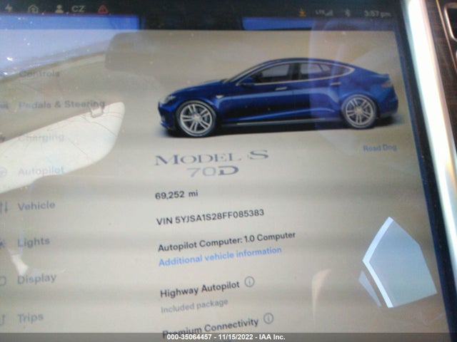 Tesla MODEL S 2015 5YJSA1S28FF085383 Image 8