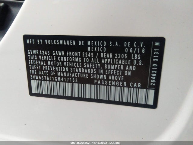 3VW5S7AJ1GM417163 Volkswagen Jetta Sedan 2.0t Gli Sel