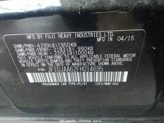 Subaru IMPREZA SEDAN 2015 JF1GJAA62FH014695 Image 11