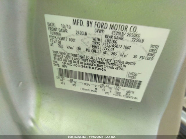 2011 FORD ESCAPE XLT VIN: 1FMCU0DG6BKA73966