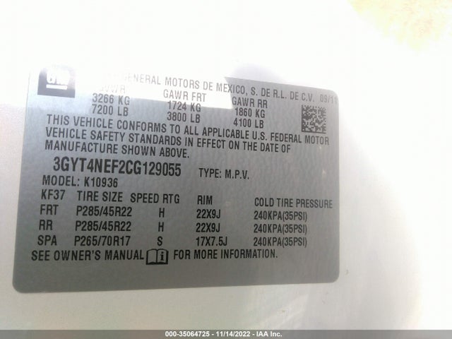3GYT4NEF2CG129055 Cadillac Escalade Ext Premium