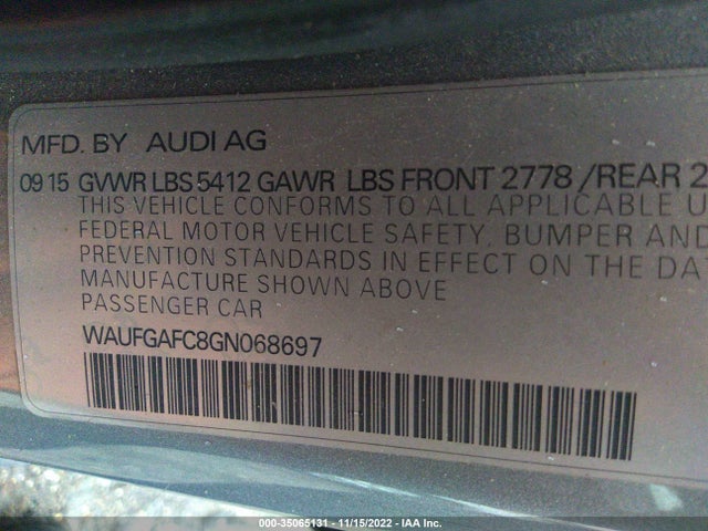 2016 Audi A6, VIN: WAUFGAFC8GN068697