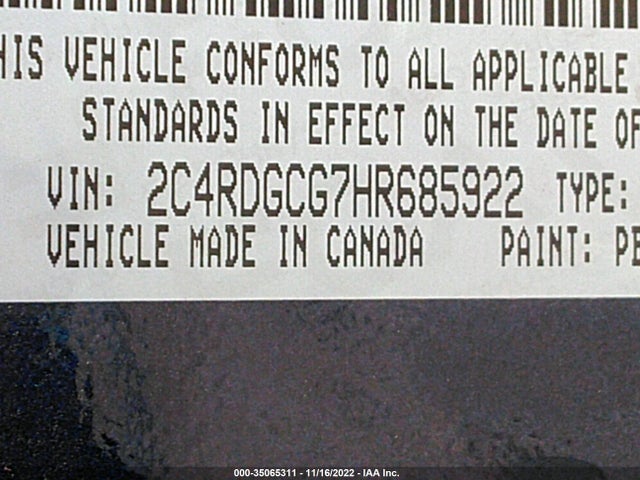 2017 DODGE GRAND CARAVAN SXT VIN: 2C4RDGCG7HR685922