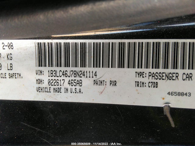 2008 DODGE AVENGER SE VIN: 1B3LC46J78N241114