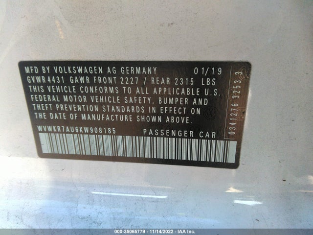 2019 Volkswagen Golf, VIN: WVWKR7AU6KW908185