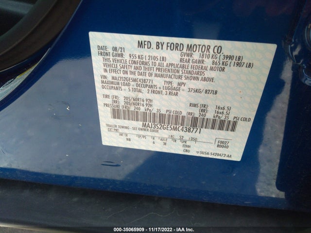 2021 Ford Ecosport, VIN: MAJ3S2GE5MC438771