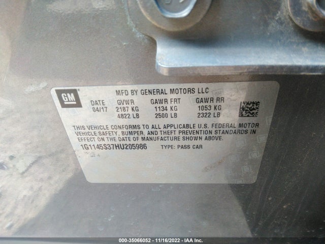 2017 Chevrolet Impala, VIN: 1G1145S37HU205986