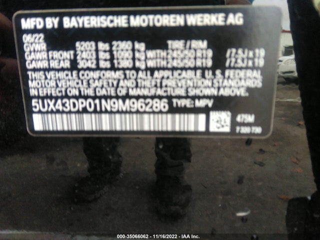 2022 BMW X3, VIN: 5UX43DP01N9M96286