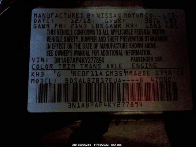 3N1AB7AP4KY277894 Nissan SENTRA S