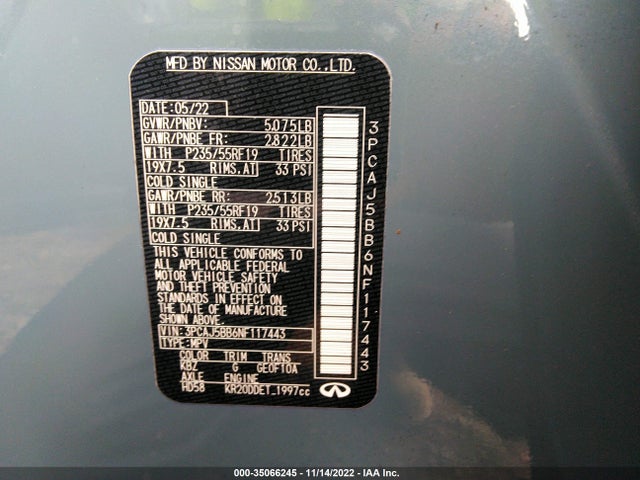 2022 Infiniti QX50, VIN: 3PCAJ5BB6NF117443