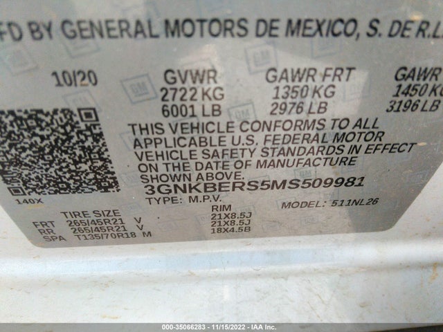 2021 CHEVROLET BLAZER RS VIN: 3GNKBERS5MS509981