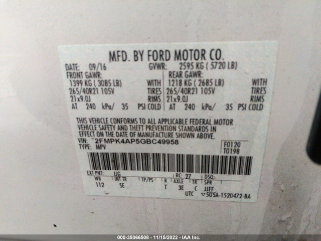 2016 Ford Edge, VIN: 2FMPK4AP5GBC49958