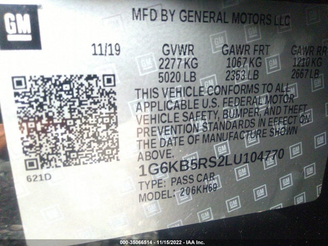 2020 Cadillac CT6, VIN: 1G6KB5RS2LU104770