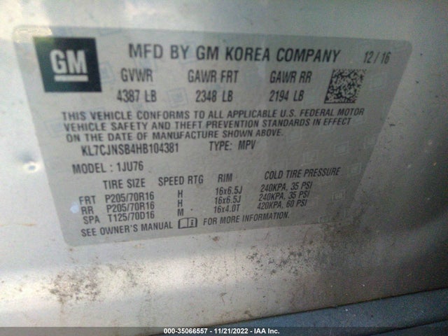 2017 Chevrolet Trax, VIN: KL7CJNSB4HB104381