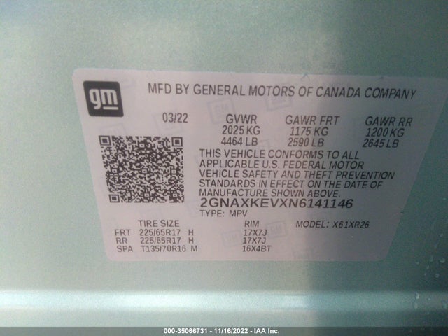 Chevrolet EQUINOX LT 2022 2GNAXKEVXN6141146 Image 9