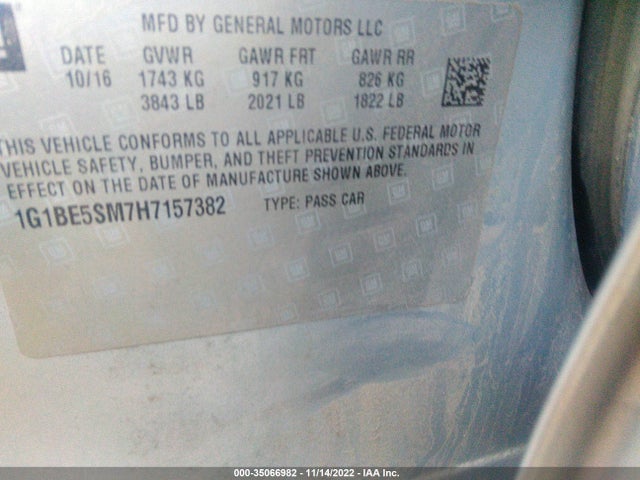 Chevrolet CRUZE LT 2017 1G1BE5SM7H7157382 Image 10