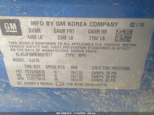 2014 BUICK ENCORE CONVENIENCE VIN: KL4CJFSB9EB681017