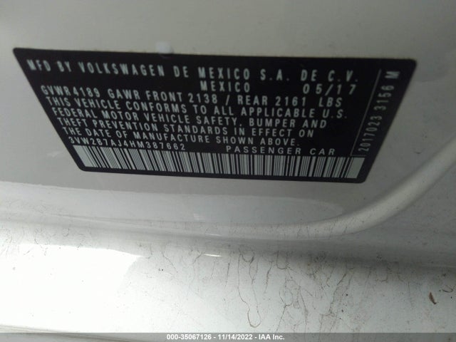 2017 VOLKSWAGEN JETTA 1.4T S VIN: 3VW2B7AJ4HM387662