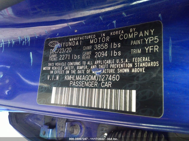 Hyundai ELANTRA SEL 2021 KMHLM4AG0MU127460 Image 9