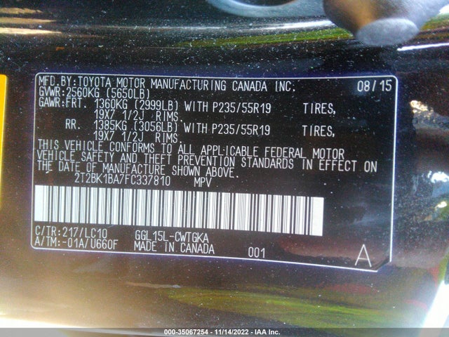 2015 Lexus RX, VIN: 2T2BK1BA7FC337810