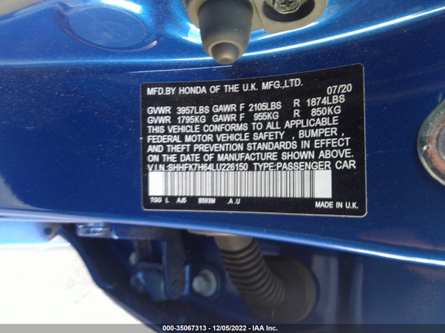 Honda Civic Hatchback Ex 2020 SHHFK7H64LU226150 Image 9