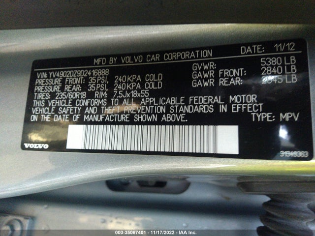 Volvo Xc60 T6 2013 YV4902DZ9D2416888 Image 10