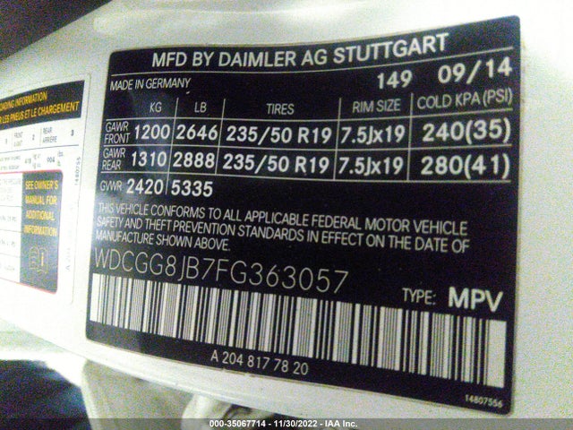 2015 Mercedes-Benz GLK-Class, VIN: WDCGG8JB7FG363057