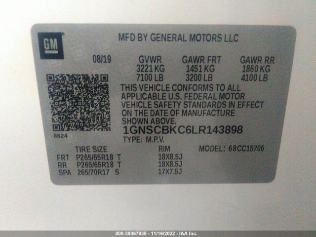 Chevrolet Tahoe Lt 2020 1GNSCBKC6LR143898 Image 10