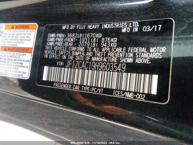2017 Subaru BRZ, VIN: JF1ZCAC19H9603549
